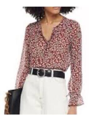 Ba&sh NWT Beatrix Bordeaux Lady Top Long-Sleeve Floral Blouse Size 1 US 6